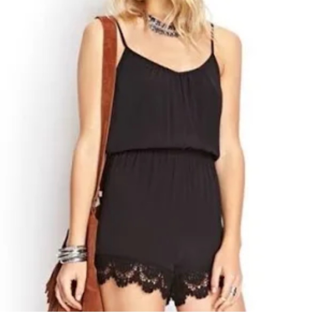 Forever 21 Black Lace Trim Romper